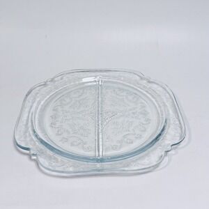 Vintage 30's Jeannette Glass Divided Relish Tray Blue Tint Adam Heirloom Pattern
